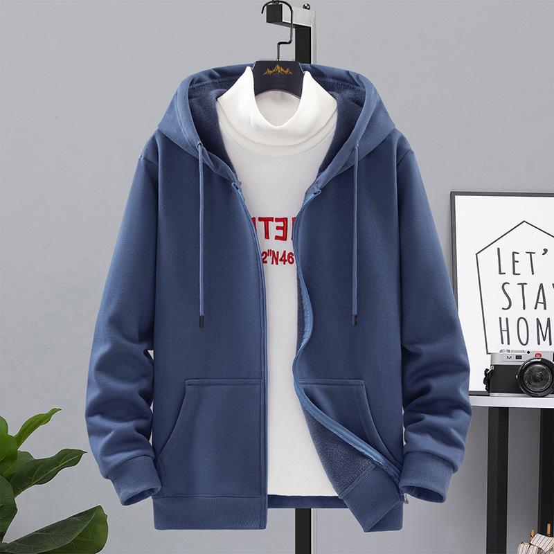 Men's Plus Size Fleece-Lined Zipper Hoodie - Thick, Loose Fit for Autumn and Winter