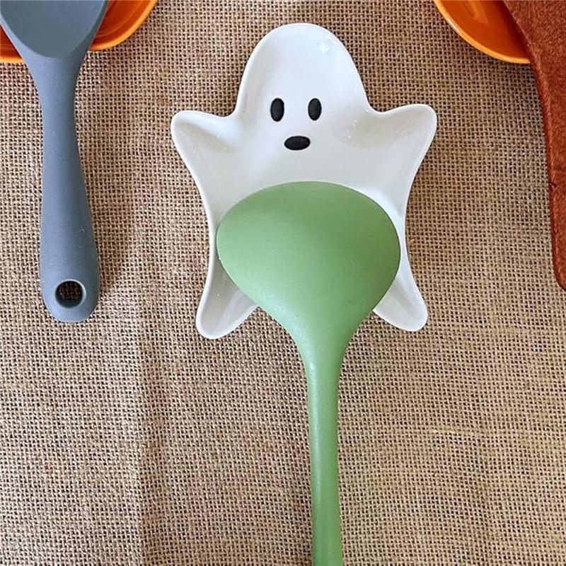ABWR-Cute Halloween Ghost Spoon Rest White For Kitchen Counter, Cooking Spoon Holder Utensil Rest(For Kitchen)