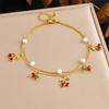 Gold Plated Layered Cherry Pearl Anklet, Dainty Fruit Charm Beaded Foot Bracelet, Cute Summer Beach Jewelry for Women Gift