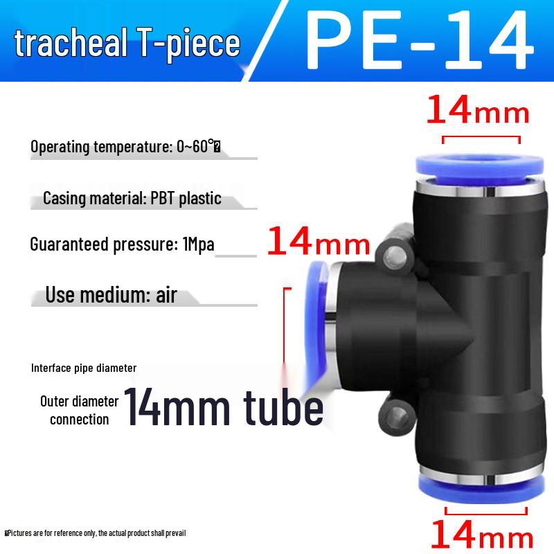 Pneumatic Air Tube Quick Connector PE8 Straight Tee with Reducing Blue Cap PEG8-6/10.