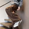American heavy pleated corduroy overalls men's autumn and winter design sense straight wide-leg pants fleece casual pants