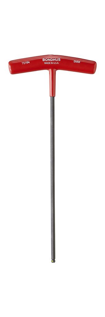 BONDHUS Hex Wrench with Screw 5mm Shaft Handle Black Oxide PBT5MM 75164 ProHold® (T-Handle Grip) [Overall Length 246mm, Length 230mm, Length 105mm]