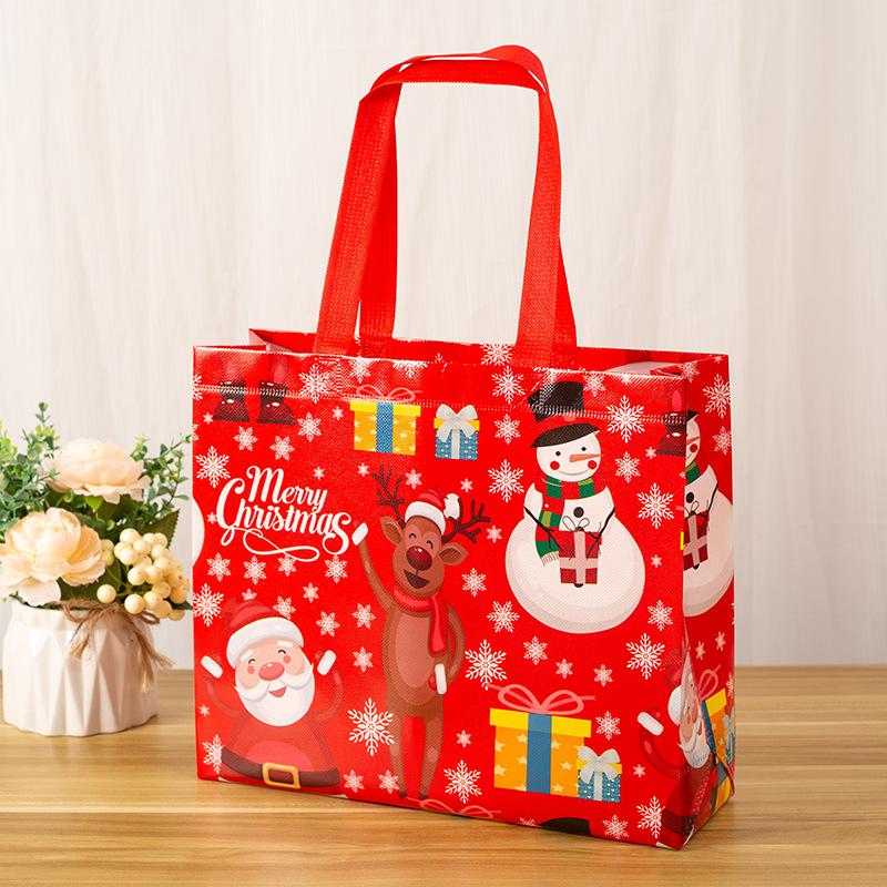Tote Bags Santa Elk Snowflake Tote Bags  Thickened Non-woven Printed Waterproof Bags Christmas Gift Bags Christmas Decoration