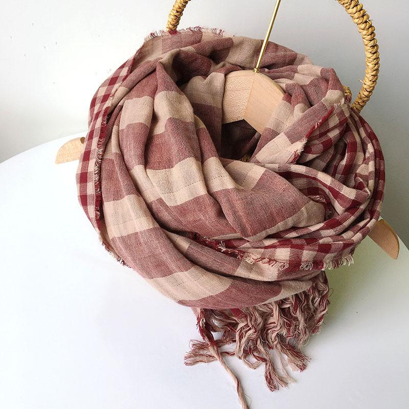 

Autumn And Winter New Double-sided Cotton Thickened Warm Ccarves Vintage Style Striped Scarves Tassel Scarves 73X190CM