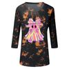 Women's Halloween Print V-Neck Three-Quarter Sleeve Top Casual Blouse for Party