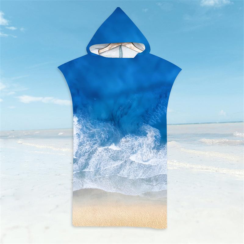 Seaside View Bathrobe Beach Towels Quick-Drying Bath Towels Microfiber Hooded Cloak Swim Surf Adult Poncho Enjoy Summer Holiday