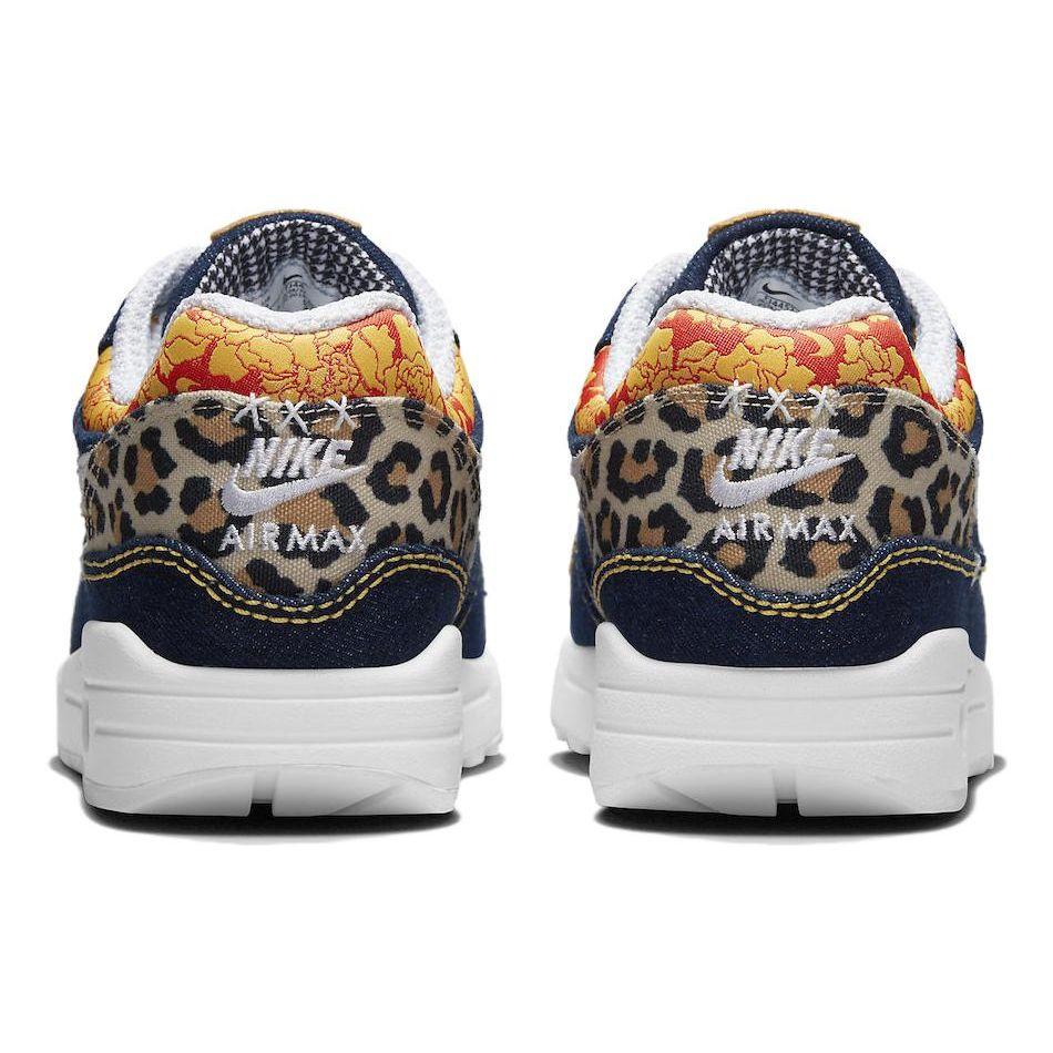 Nike Air Max 1 Premium Denim Leopard Men Sneakers Blue Washed-Dark-Blue Picante-Red FJ4452-432