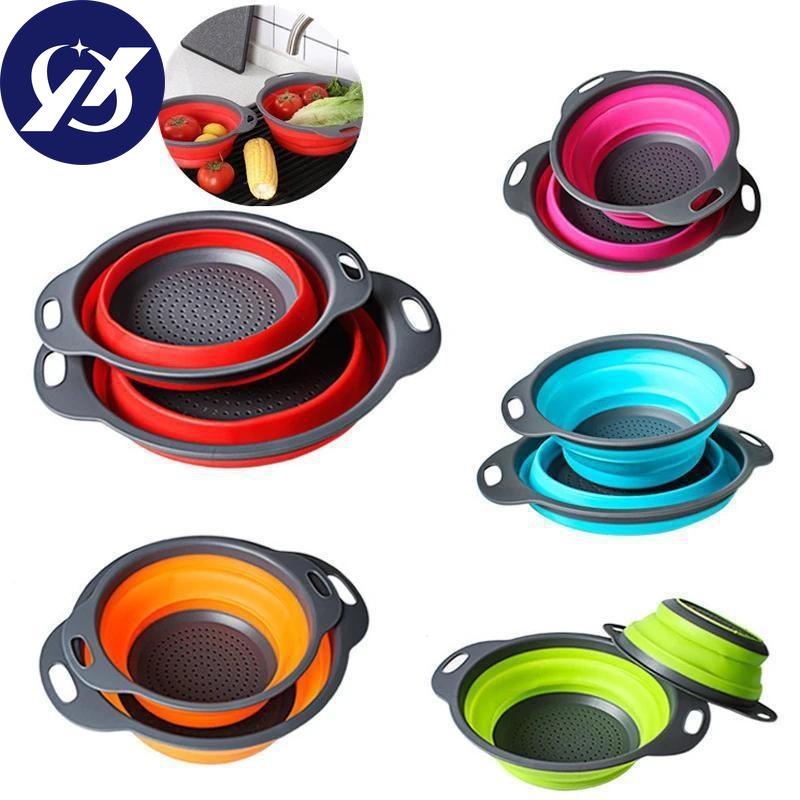 Silikonový skládací koš na zeleninu Skládací mycí odkapávač s rukojetí filtr na ovoce a zeleninu