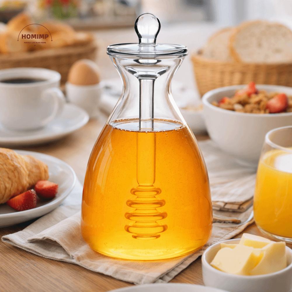 Simple Large Capacity Glass Honey Jar Three-dimensional Bee Clear Honey Pot With Dipper Rod Honey Container Muffin