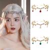 Korean-Style Baroque Rhinestone Leaf Crown Tiara with Water Drop Pendant