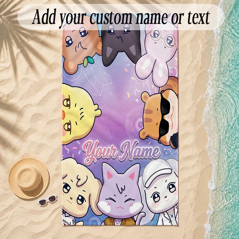 Beach TowelATEEZ Custom Name Text Personalized Soft Towel for Beach Pool Indoor Home Decor Gift