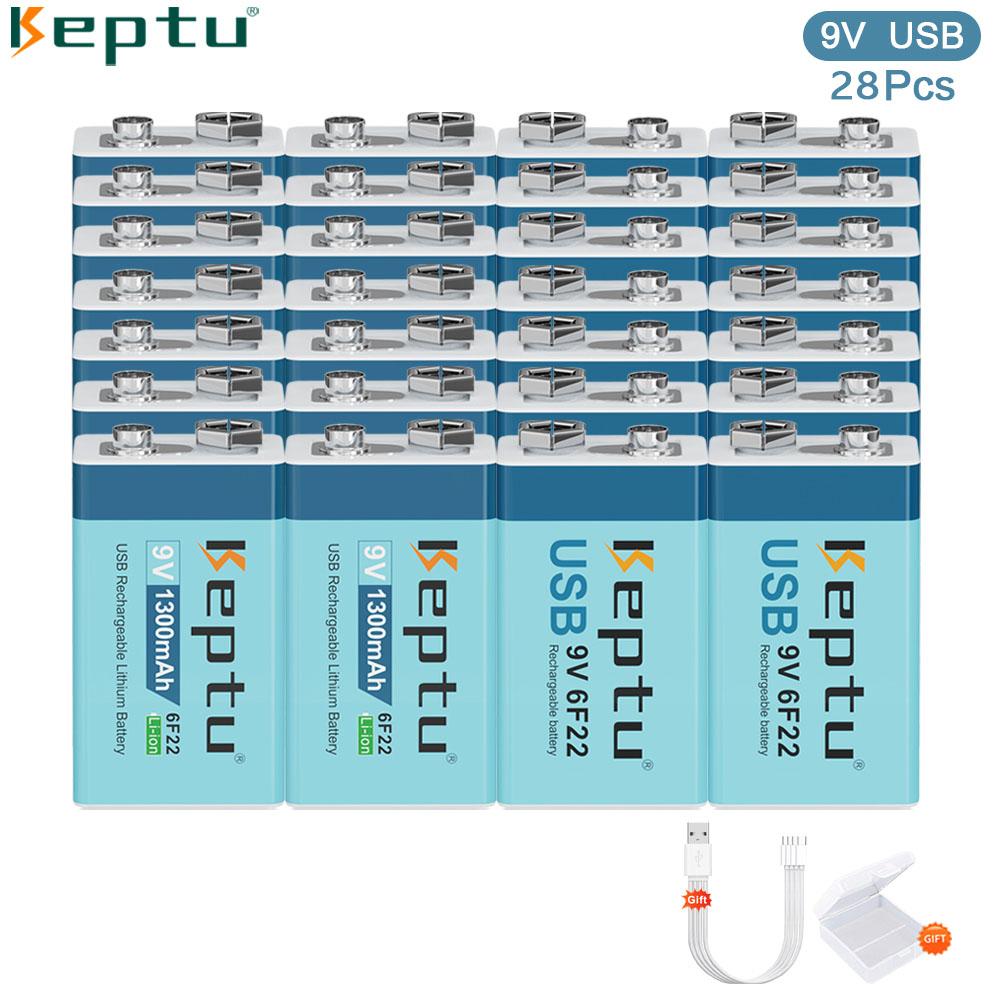 KEPTU 1300mAh 9V Li-ion Rechargeable Battery with Micro USB, 6F22 Lithium Battery for Wireless Microphone, RC Toys, and Gadgets