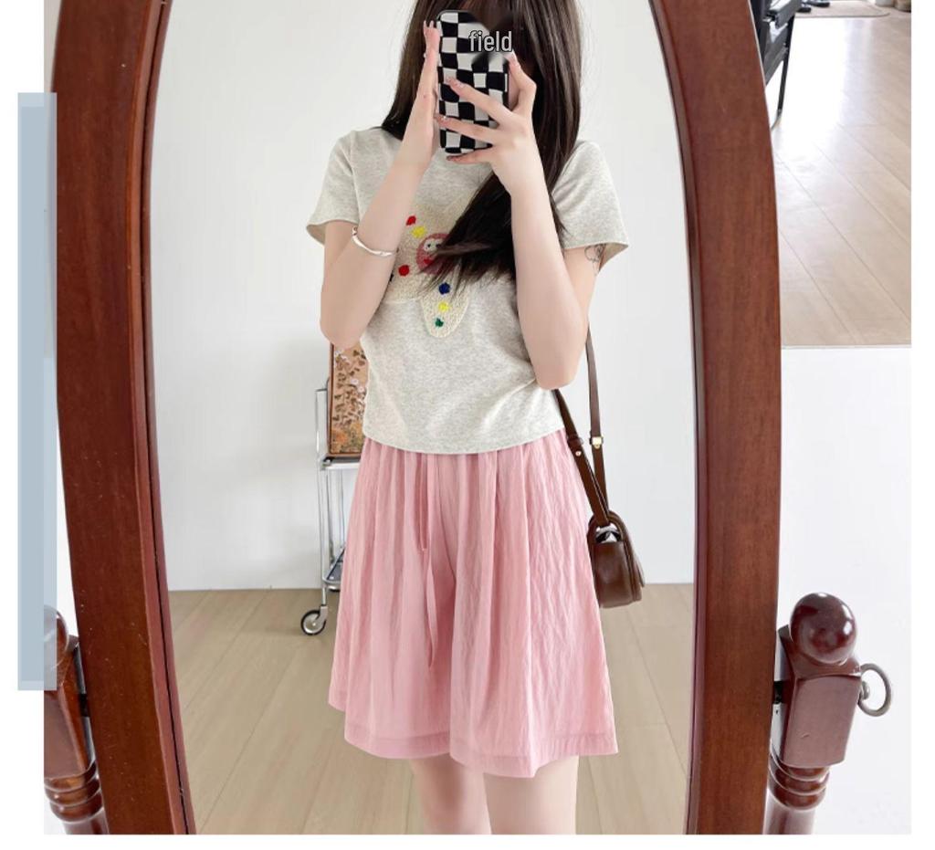 Women's High-Waist Blue Ice Silk Wide-Leg Shorts - Summer 2025 Mid-Length Casual Sportswear