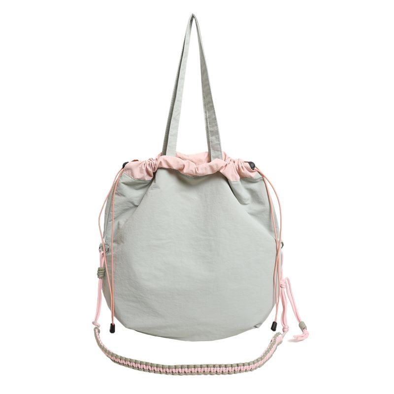 Contrasting Color Casual Handbag Large Capacity Folding Bucket Bag Small Fresh Drawstring Bundle Single Shoulder Women's Bag