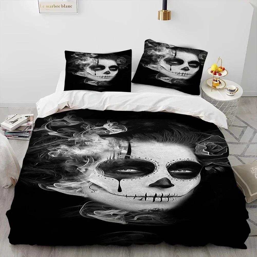 3D Print Horror Gothic Female Skull Dead Girl Comfortable Duvet Quilt Cover Pillowcase Bedding Set Children Bedroom Home Textile