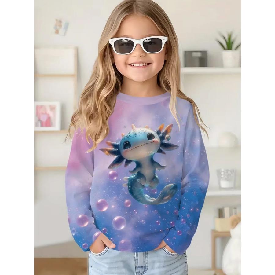 Axolotl Dětské Oblečení Kawaii Kreslený 3D Potisk Chlapecké Dlouhý Rukáv Tričko Ležérní Volné Dětské Horní Díl Módní Kulatý Výstřih Dětské Tričko