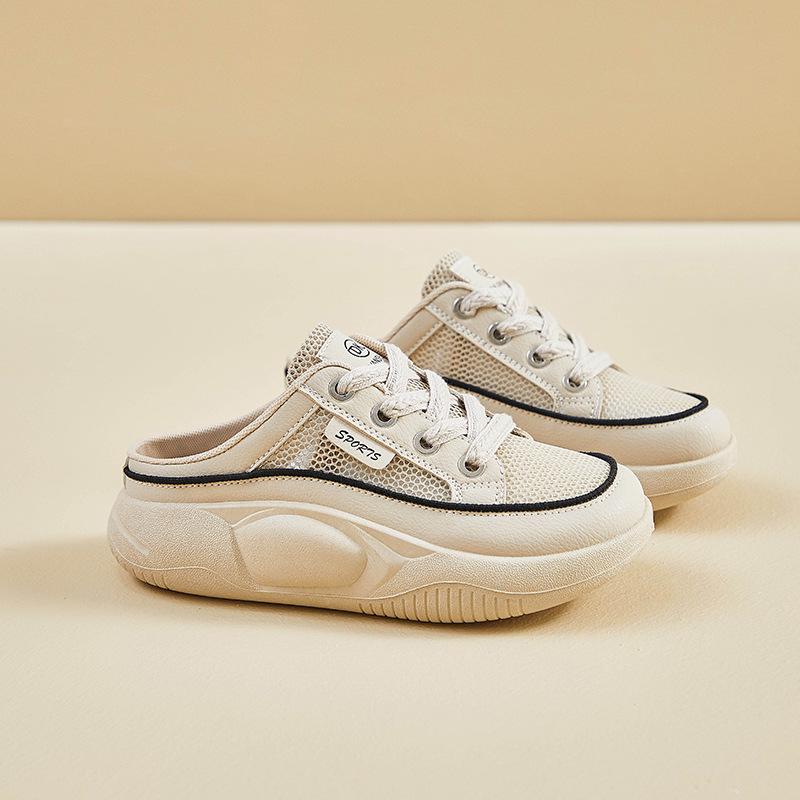 

2025 Summer Women s White Mesh Breathable Sneakers - Half-Toe, Casual, Thick-Soled, Height-Increasing 35 хакі