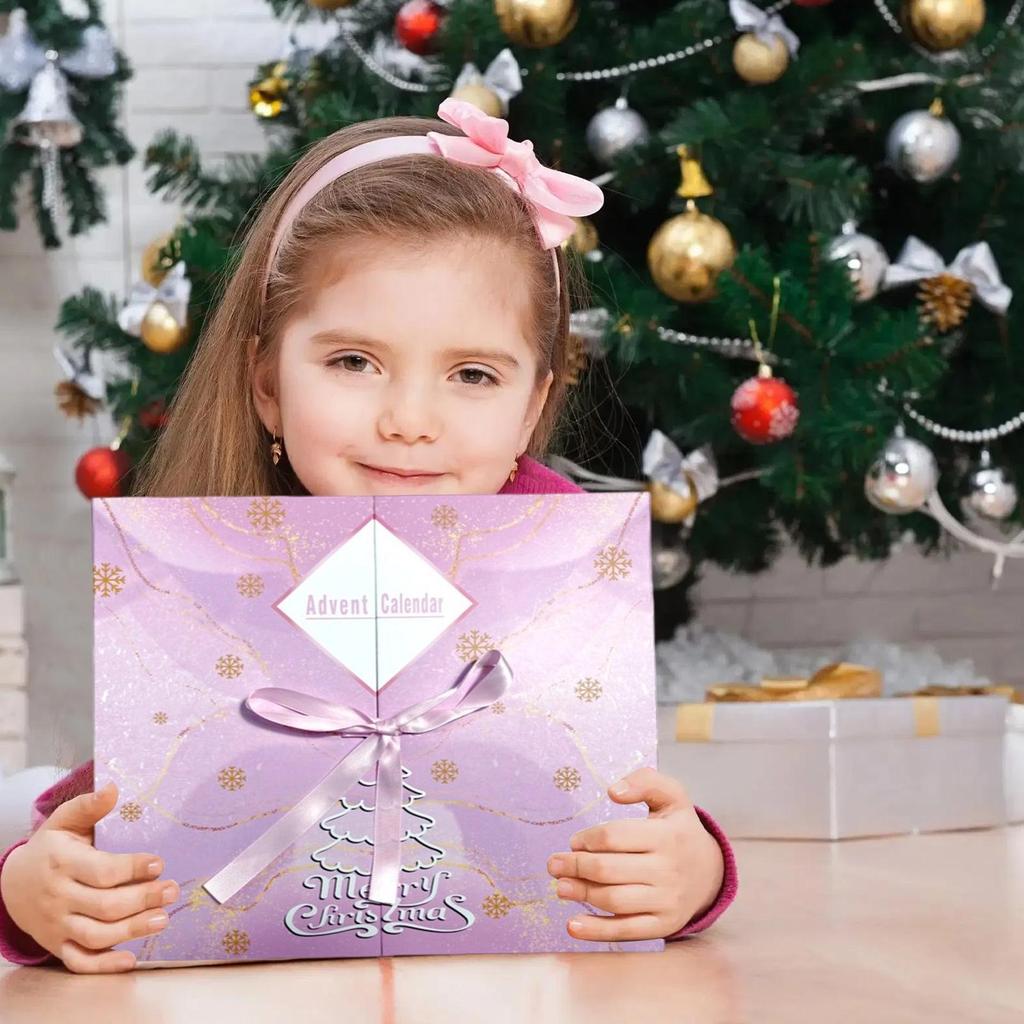 Weihnachts-Adventskalender mit 24 faltbaren rosa Geschenkboxen aus Karton – leerer Weihnachtskalender zum Befüllen der Adventskalender-Aufbewahrung