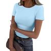 Damen T-Shirt mit schmaler Unterseite, modisch, lässig, einfarbig, Rundhalsausschnitt, Pullover, kurzärmelig