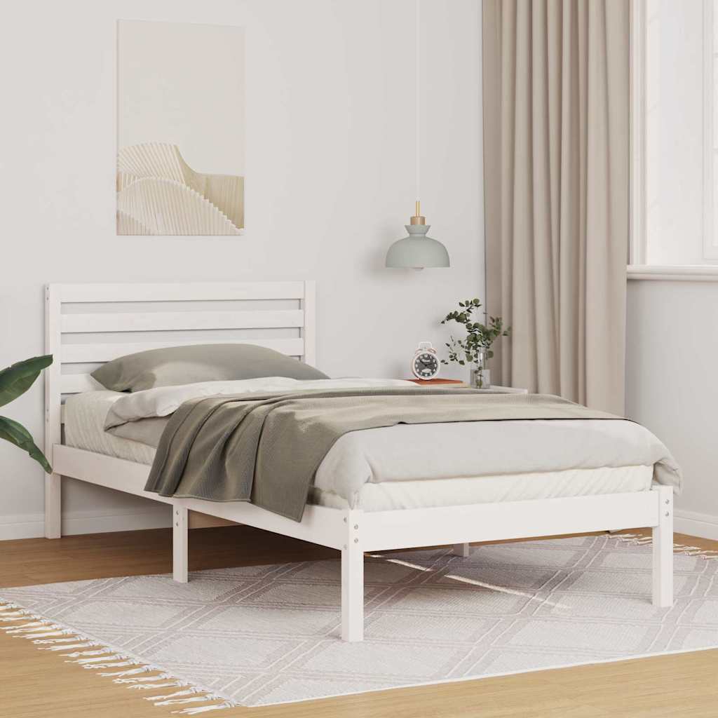 Bed Frame with Headboard White 75 x 190 cm Solid Pine Wood