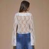 European and American Autumn New Design Chest Strap Split-ended Long-sleeved V-neck Lace Top