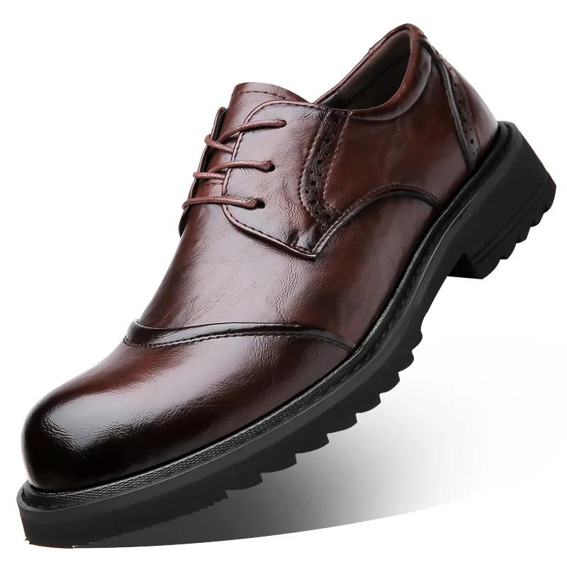 Fashion British Cow Leather Business Dress Shoes for Men Fashion Casual Bog Head Men's Derby Shoes Designer Increase Platform Shoe Male
