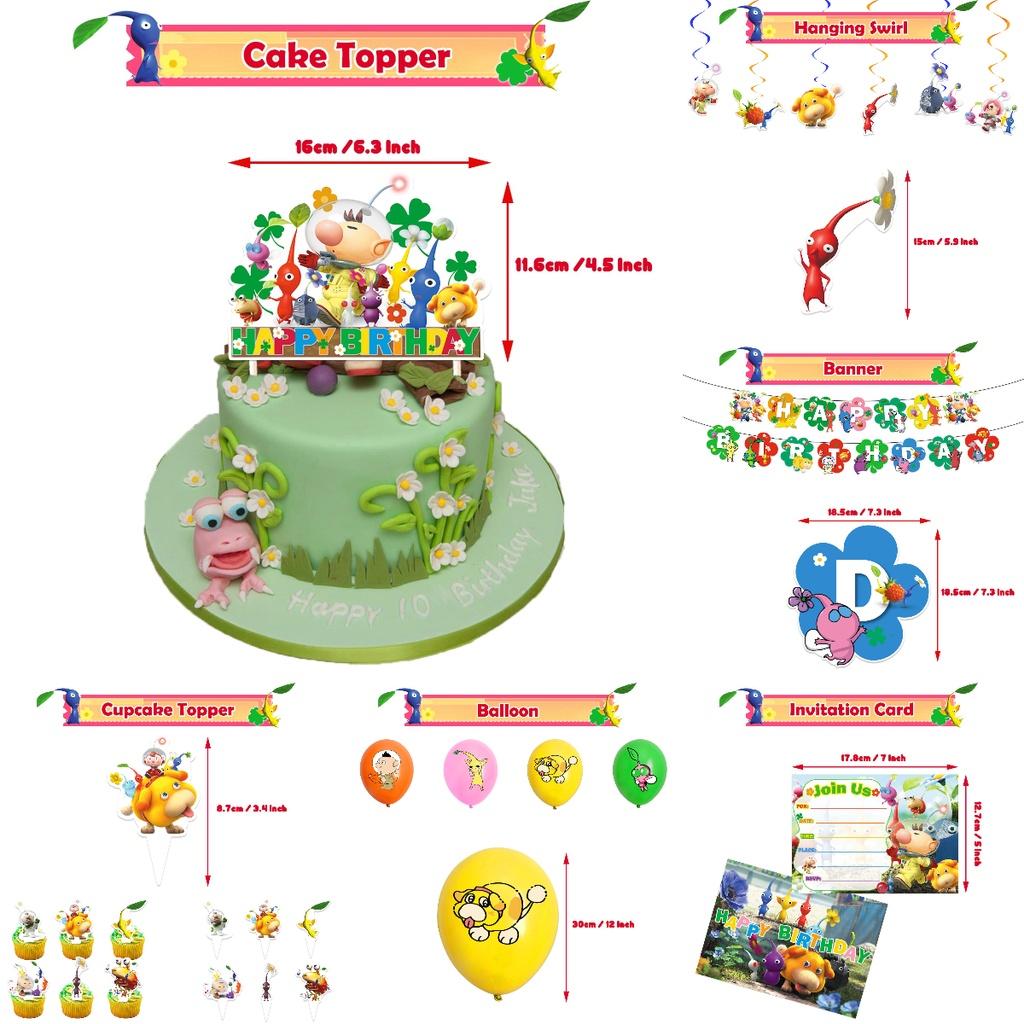 Pikmin-4 Geburtstagsparty-Dekorationsset: Papiergirlande, Luftballons, Tortenaufsatz, Cupcake-Aufsatz und mehr!