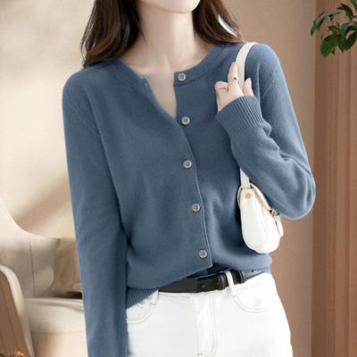 Women Sweater Fashionable Crew Neck Button Closure Cardigan Soft Comfortable Knitted Sweater for Daily Wear