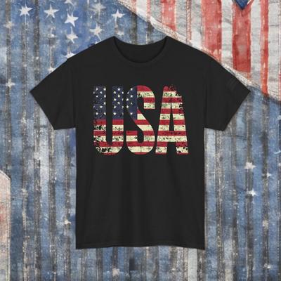 USA United States of America Distressed Flag Crew Neck Short Sleeve T-Shirt