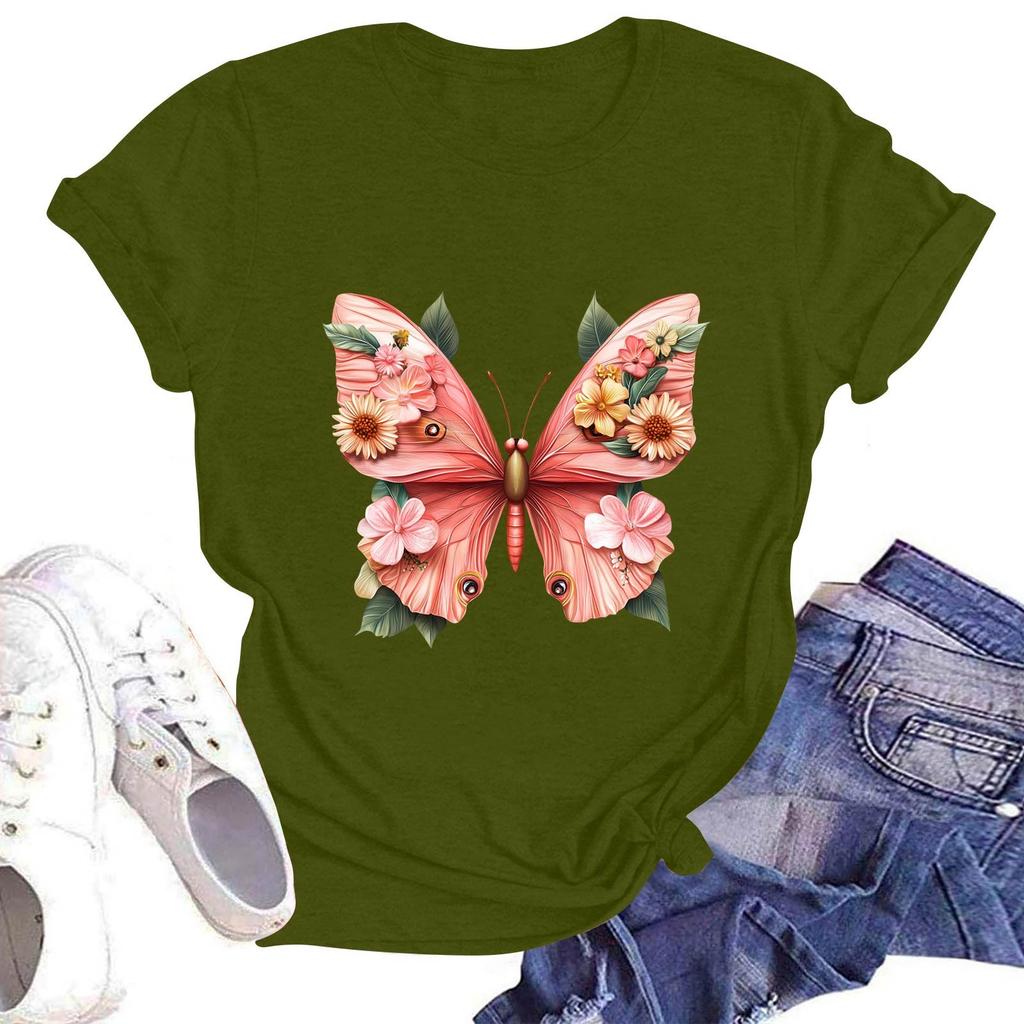 Women's Casual Round Neck Short Sleeve Pullover Printed T-Shirt Top