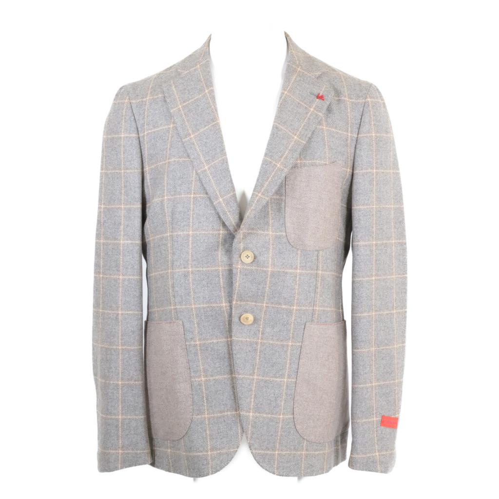 ISAIA 003313 POMPEI cashmere windowpane check tailored jacket Jacket 48 grayUsed