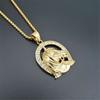 Hip Hop Iced Out Bling Horse Head Pendant Gold Color Stainless Steel Horseshoe Necklace for Men Jockey Club Jewelry Gift 2025