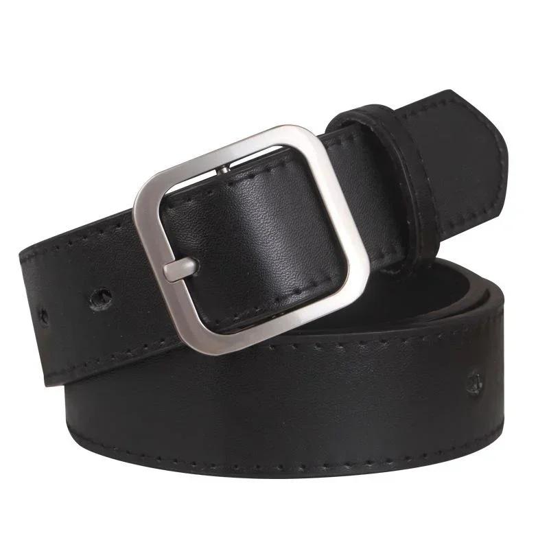 New Women Fashion PU Leather Belt Square Buckle Pin Buckle Jeans Black Belt Luxury Brand Vintage Strap Male and Female Waistband