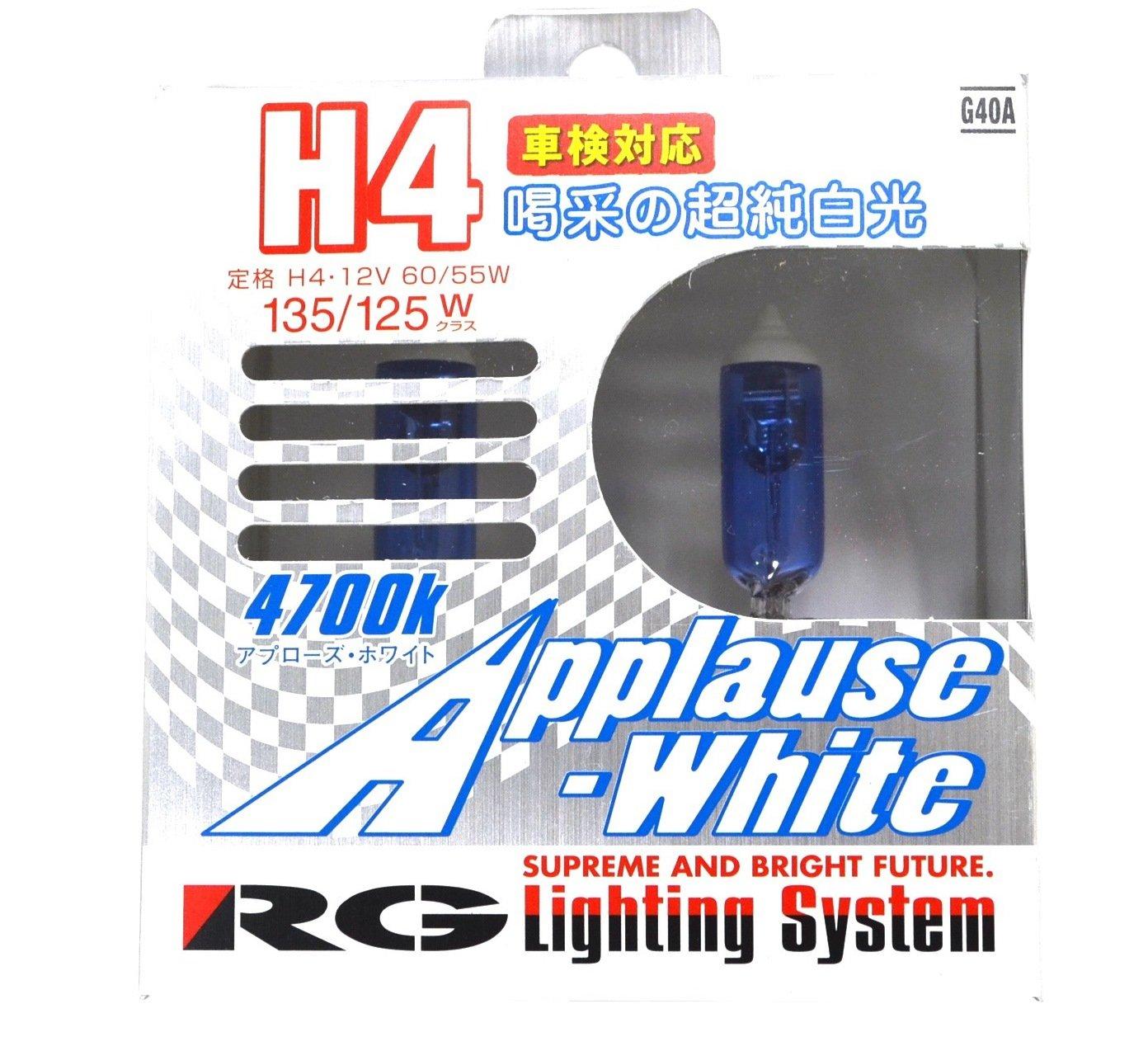 

Racing Gear Halogen Bulbs, Applause White, 4700K, H4, Pack of 2, G40A