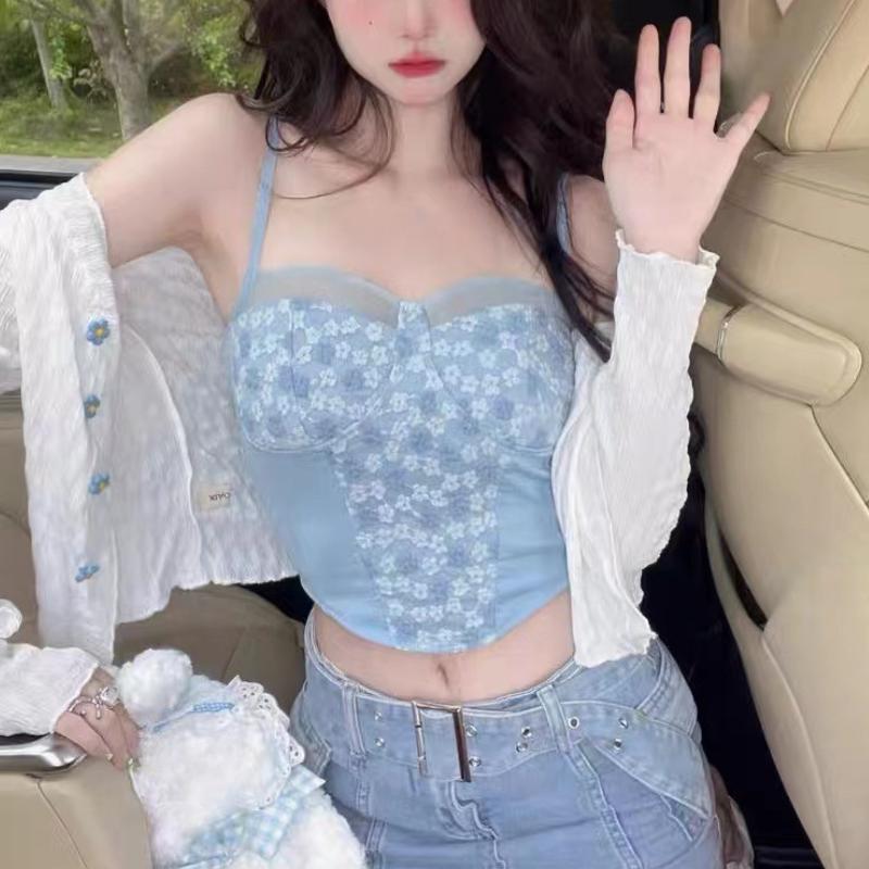 Sexy Girl Pure Desire Lace Camisole Vest Women's Summer Outdoor Wear Short Top with Chest Cushion Strapless Vest