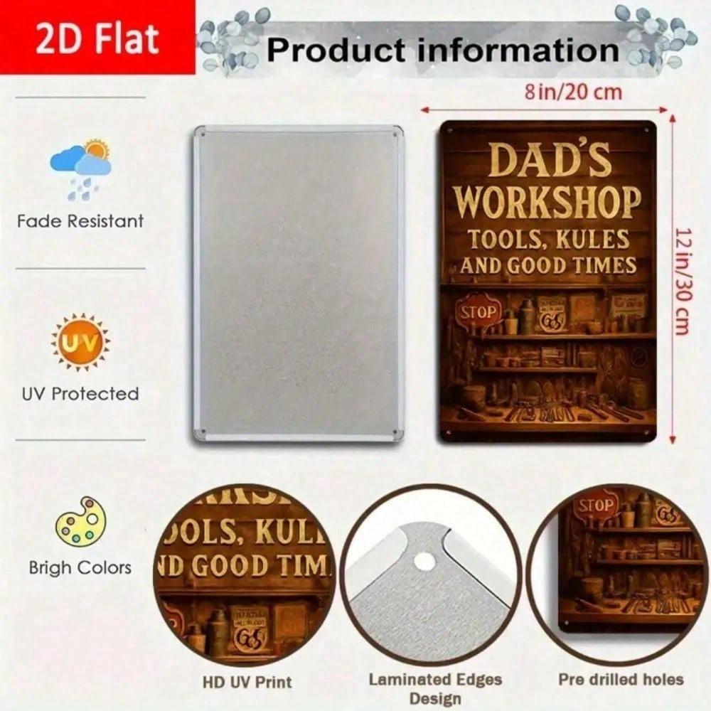 Retro Dads Workshop Metal Sign Rusty Tin Garage Wall Decor Funny Handyman Father's Day Man Cave Gift 8x12 Inch