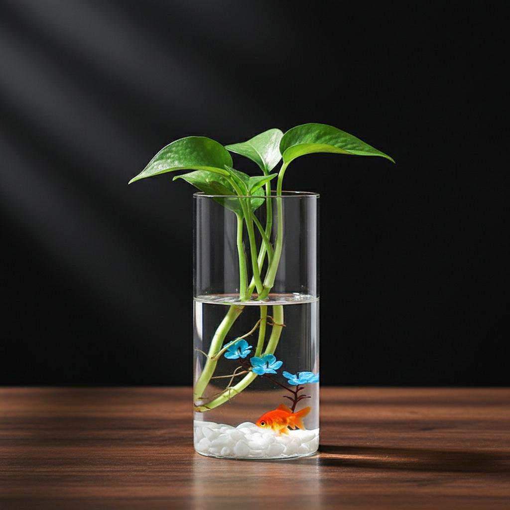 Borosilicate Glass Vase For Hydroponic Plants Straight Cylinder Design Indoor Desktop Decoration