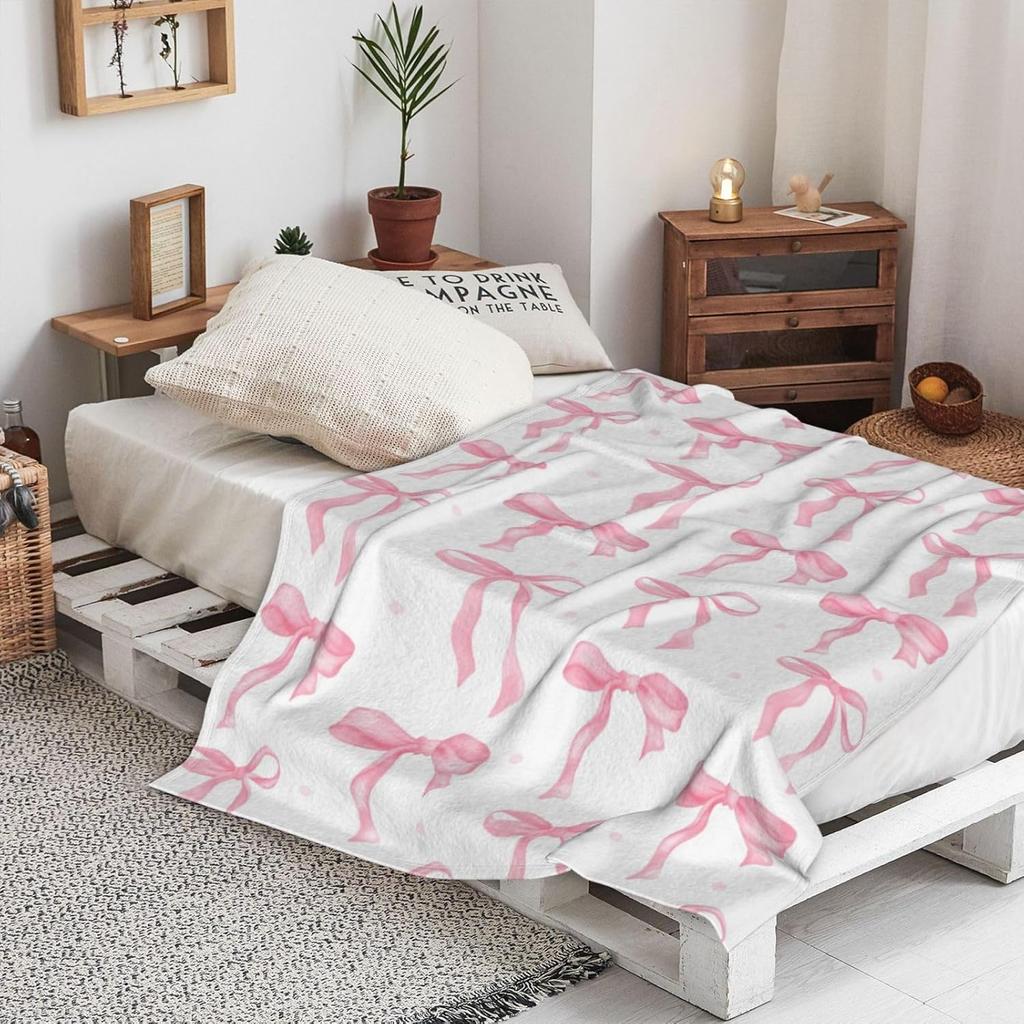 Haukea Throw Blanket Pink Bow Blanket Cute Throw Blankets for Couch Fluffy Cozy Throw Blankets for Bed Living Room Bow Decor Blankets & Throws, Pink