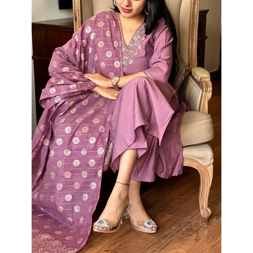 Indian Viscose Chanderi Kurta Pant Set Women Wedding Wear Top Tunic Kurti Set VDS-1697