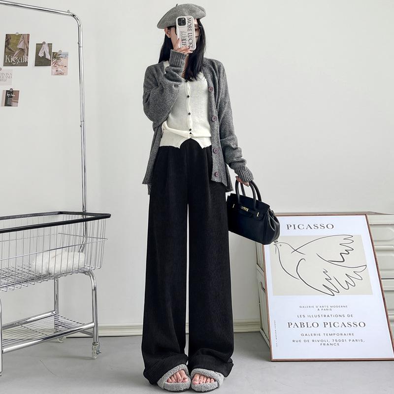 

Широкие брюки женские весна и осень женская одежда новые свободные прямые драпированные повседневные длинные брюки с ленивой уборкой S