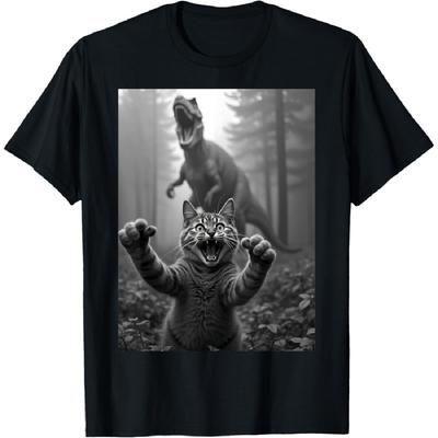 T-shirt Chat Selfie Avec Dinosaure T-Rex