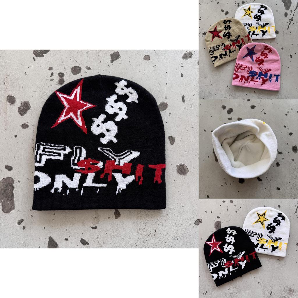 Fashion Knit Hat With Star And Letter Embroidery Design For Casual Wear