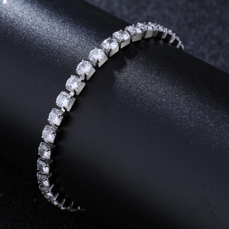 Luxury Hiphop Iced Out 4mm Cubic Zirconia Crystal Tennis Bracelets For Women Men Gold Color Silver Color Bracelet Chain Jewelry