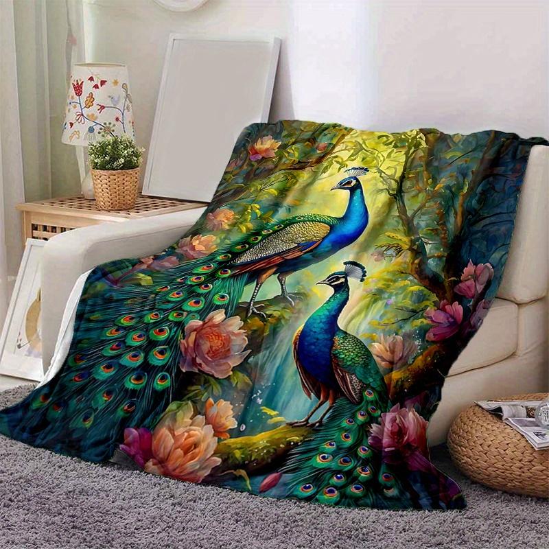 

1pc Two Peacocks in Flowers Blanket Soft Throw for Room Decor, Perfect Gift, Living Room, Travel, Camping, Car Blankets 80x120cm
