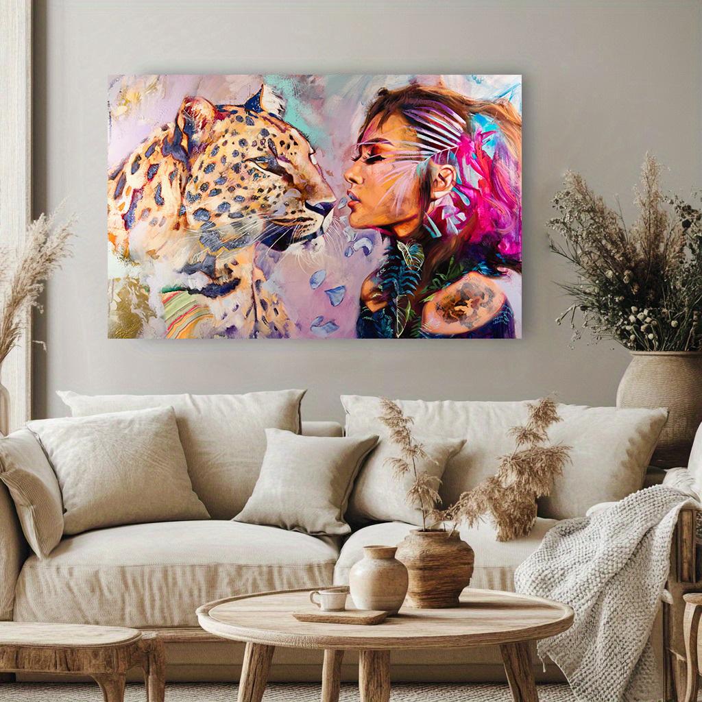 Modern Sexy Girls with Leopard Graffiti Art Canvas Painting  Wall Art Pictures Posters and Prints for Living Room Home Decor