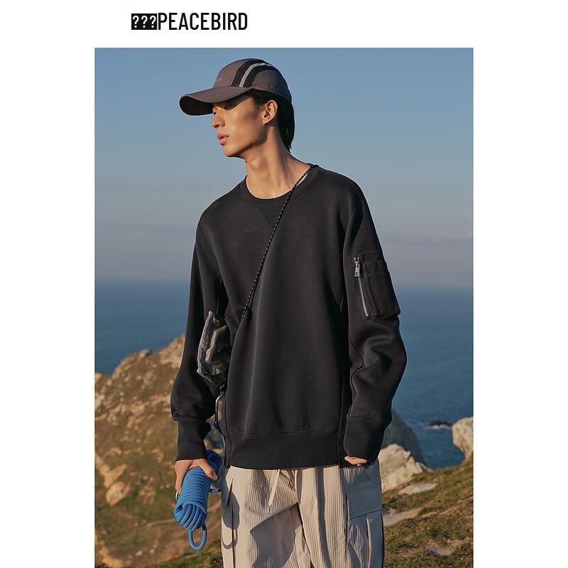 

Peacebird Men s Casual Patchwork Pocket Round Neck Sweatshirt S