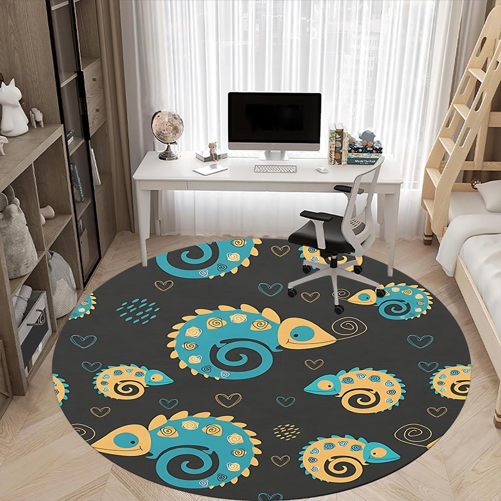 1pc Chameleon Pattern Office Round Area Rug, Indoor Mat Suitable For Office, Under Office Chairs Bedroom Living Room Home Decor, Room Deco