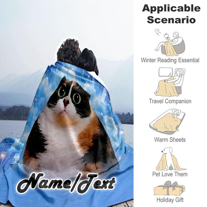 1PC Custom Name Cosmic Cat Portrait outdooor Flannel blankets Throw Blanket All-Season Throw Gift Bedspread for Couch, Bed, Camping Holiday Birthday g