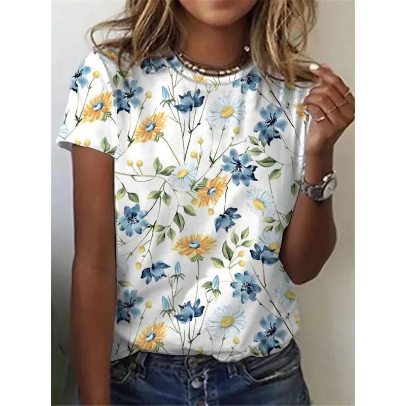 Summer Short Sleeved 3D Printed Round Neck T-shirt Pullover Casual Short Sleeved Women's Top Shirt