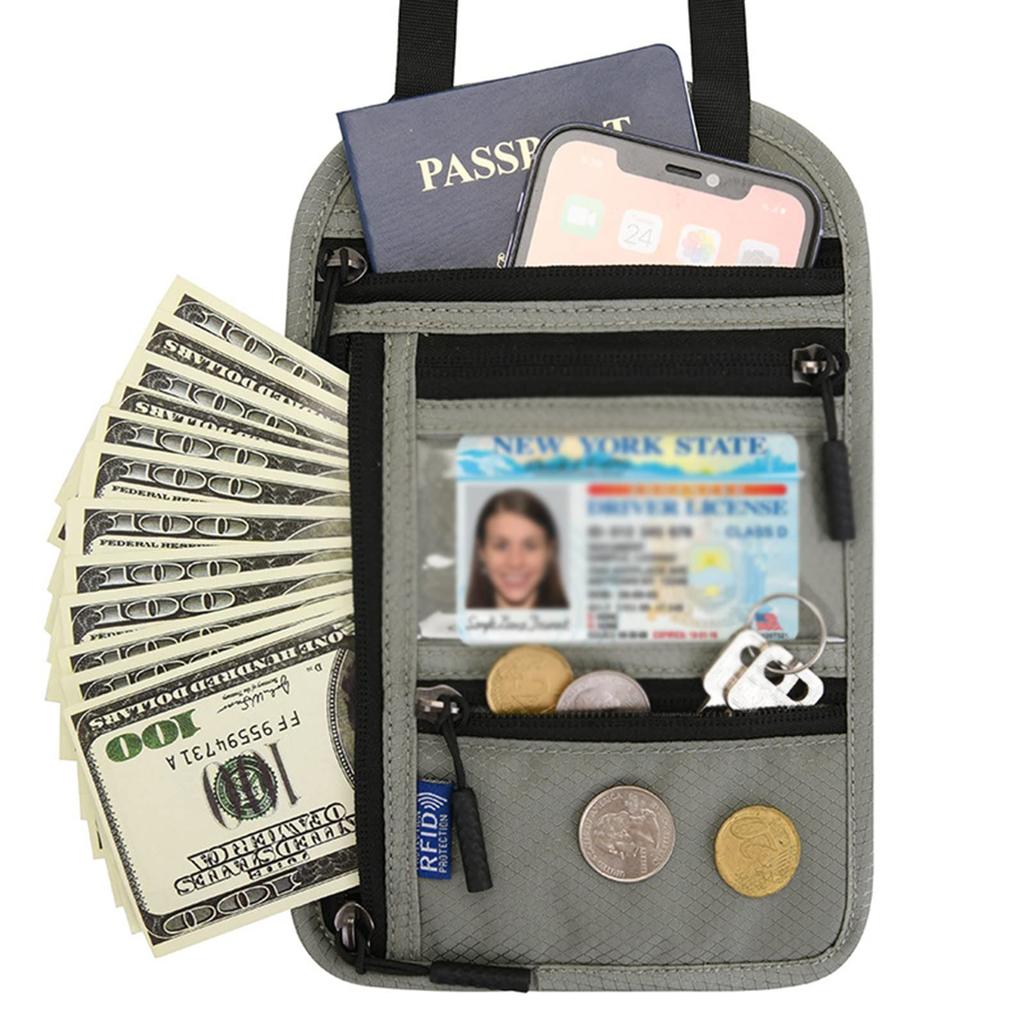 Xuptor Passport Security Large Overseas Convenient Neck Adjustable Light Gray Case, RFID, Anti-Skimming, Pouch, Capacity, Travel, Item, Strap, Strap,